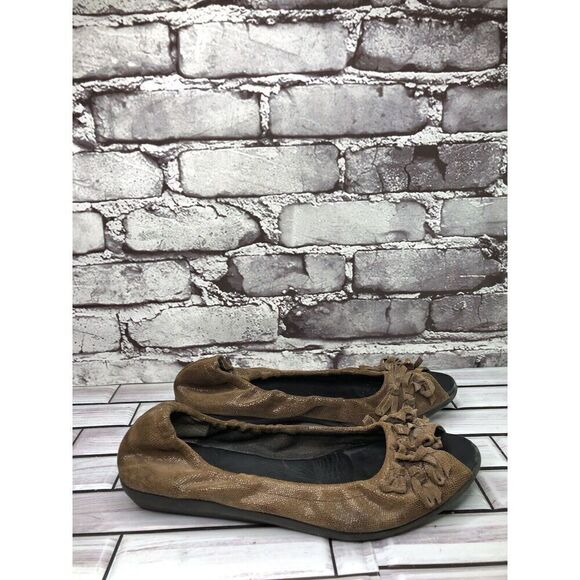 The Flexx Brown Suede Leather Print Wedge Peep Toe Sandals Women’s Sz 8M US/39EU - Picture 1 of 15